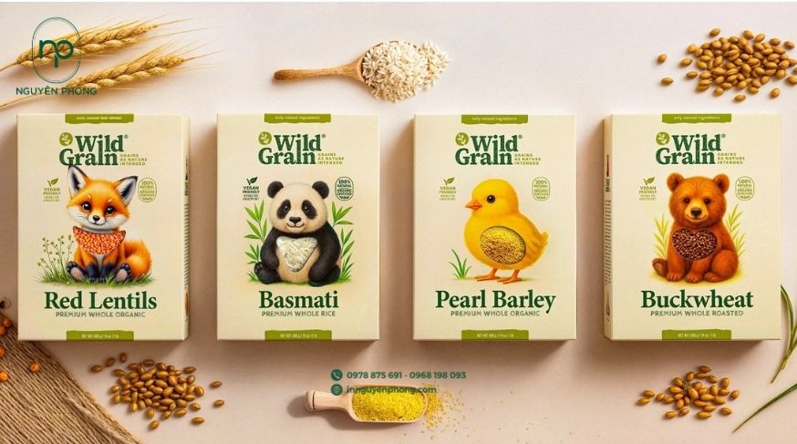 Thiết kế bao bì thực phẩm trên hộp giấy đựng ngũ cốc